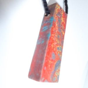 Red blue yellow wooden geometric art necklace